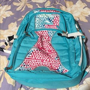 High Sierra Turquoise Backpack with Pink & White Geometric Panel